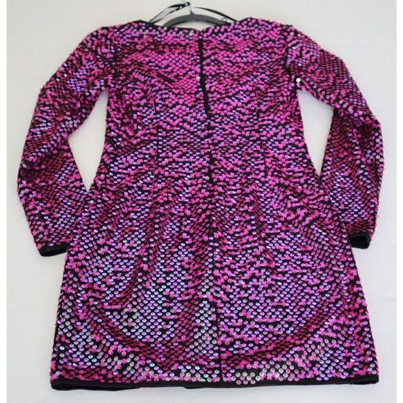 SHO x Tadashi Shoji Sz XXS Hot Pink Long Sleeve Paillette Body-Con Dress - Picture 14 of 16